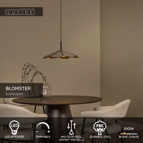 Lucide BLOMSTER - Suspension - Ø 47 cm - LED Dim. - 1x9W 3000K - Taupe | Essential - USP